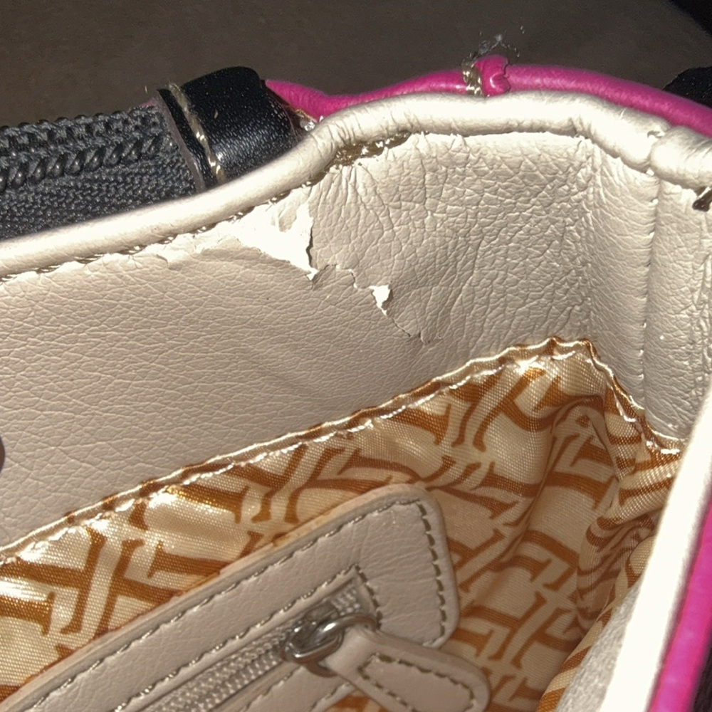 Tignanello Hot Pink & Cream Pebble Leather Crossbody Bag - Picture 2 of 16
